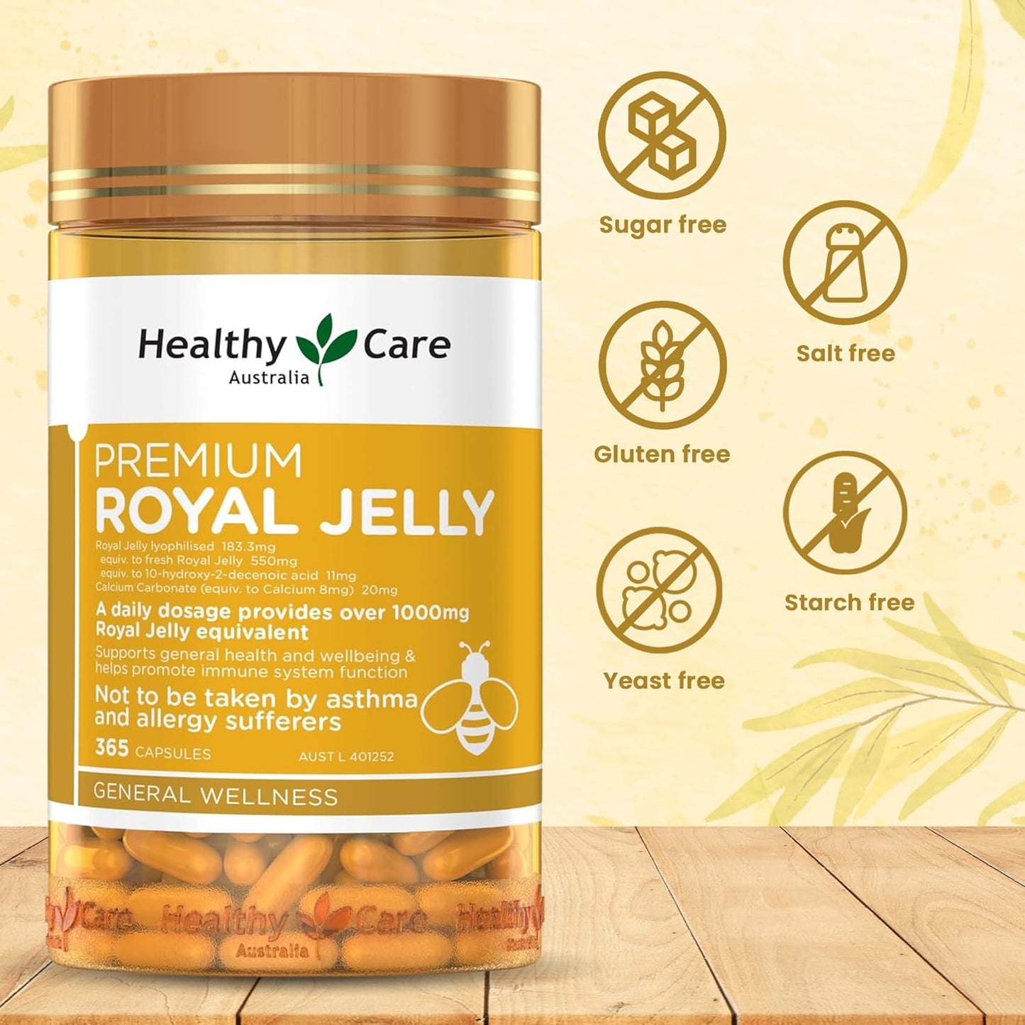 365 Capsules of Australian-Made Healthy Care Royal Jelly 1000 Supplement