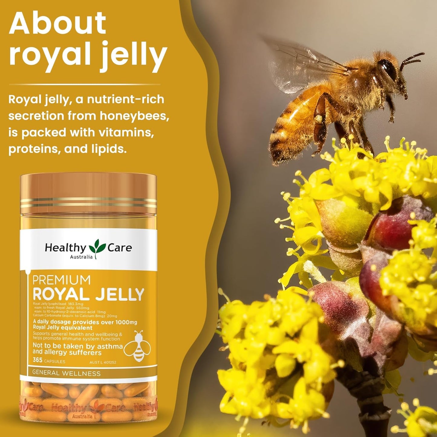 365 Capsules of Australian-Made Healthy Care Royal Jelly 1000 Supplement