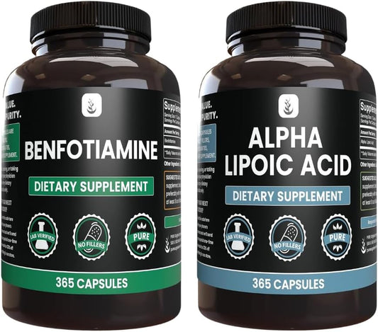 365 Capsules of Benfotiamine & Alpha Lipoic Acid Bundle - Pure Ingredients, No Additives or Fillers