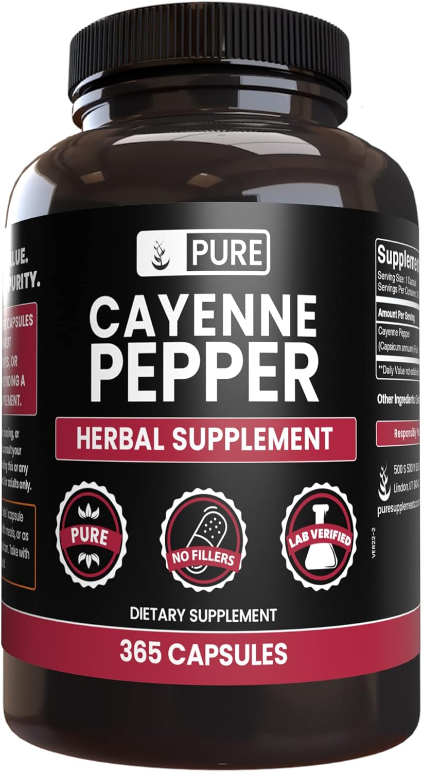 365 Capsules of Cayenne Pepper & Turmeric Curcumin with Pure Original Ingredients, Lab Verified - No Magnesium or Rice Fillers