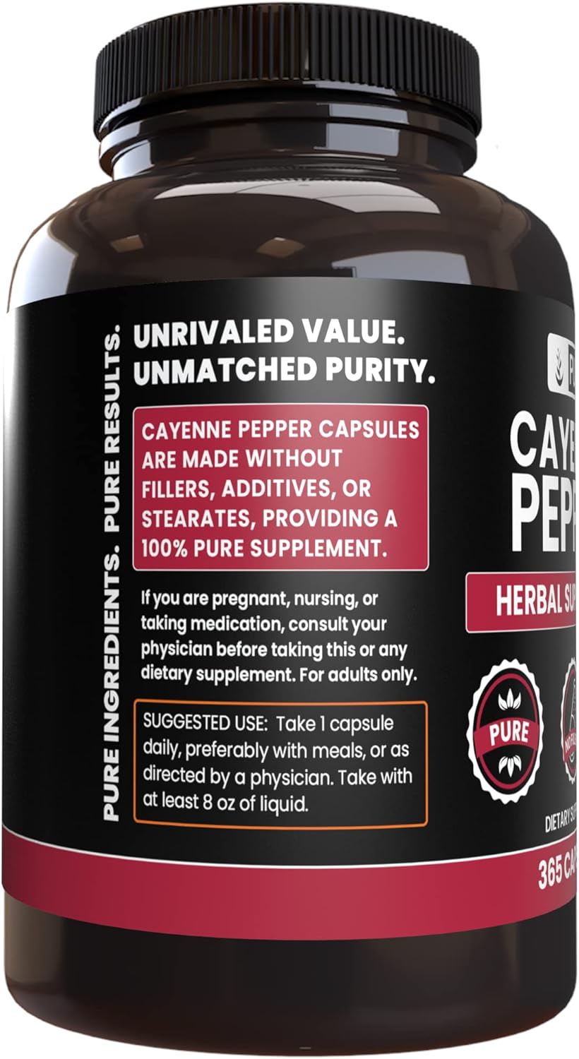365 Capsules of Cayenne Pepper & Turmeric Curcumin with Pure Original Ingredients, Lab Verified - No Magnesium or Rice Fillers