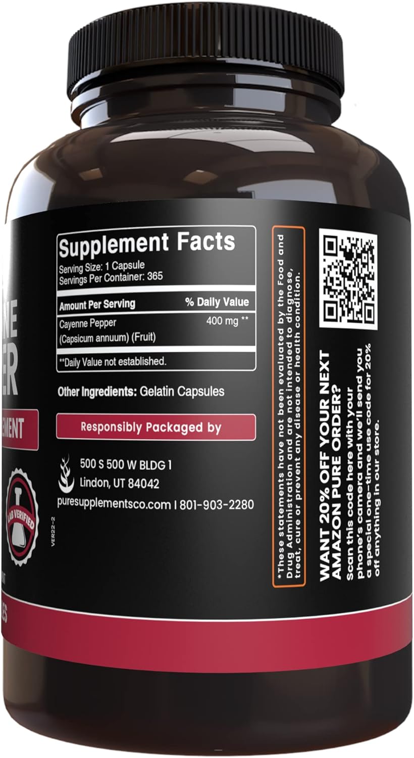 365 Capsules of Cayenne Pepper & Turmeric Curcumin with Pure Original Ingredients, Lab Verified - No Magnesium or Rice Fillers