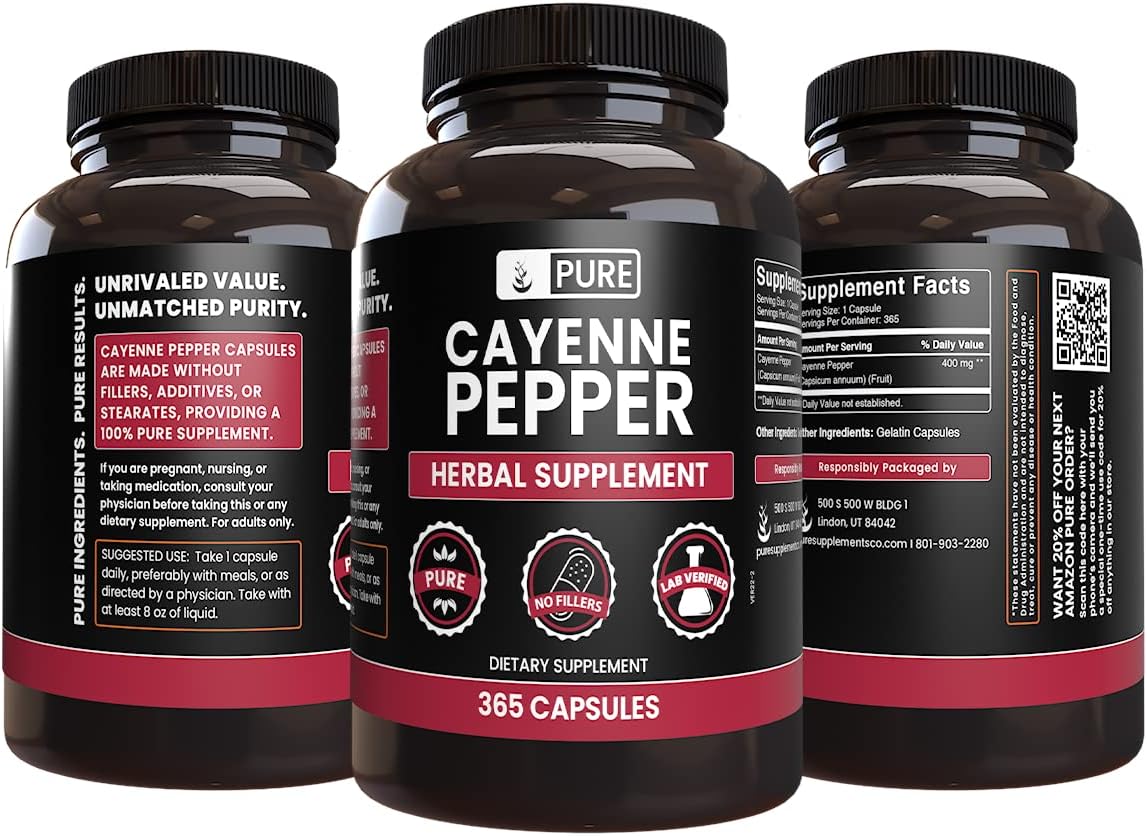 365 Capsules of Cayenne Pepper & Turmeric Curcumin with Pure Original Ingredients, Lab Verified - No Magnesium or Rice Fillers