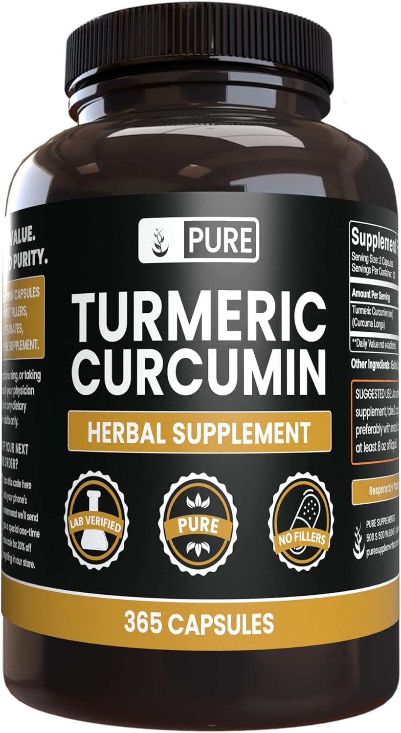 365 Capsules of Cayenne Pepper & Turmeric Curcumin with Pure Original Ingredients, Lab Verified - No Magnesium or Rice Fillers