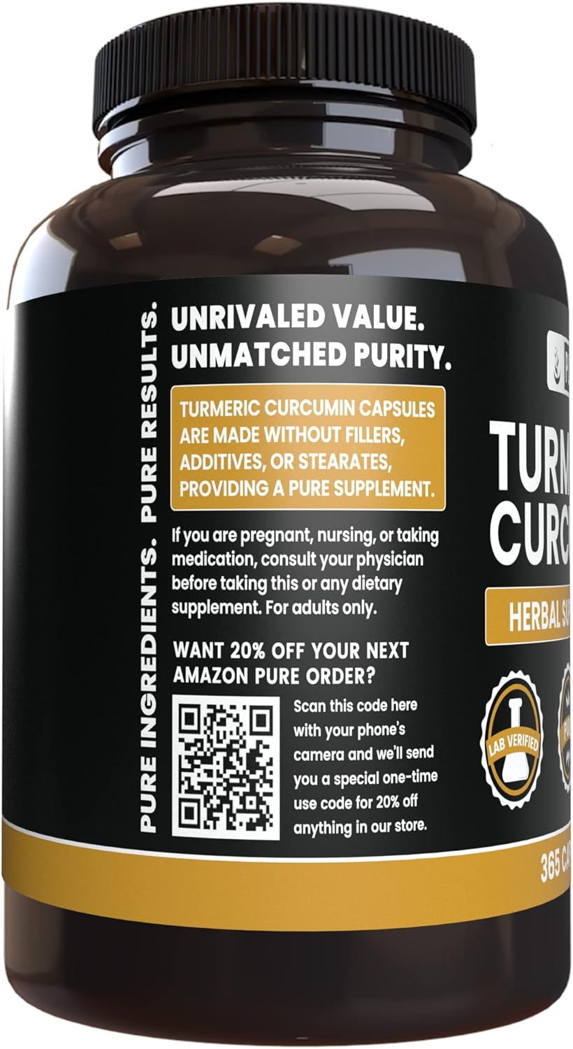 365 Capsules of Cayenne Pepper & Turmeric Curcumin with Pure Original Ingredients, Lab Verified - No Magnesium or Rice Fillers