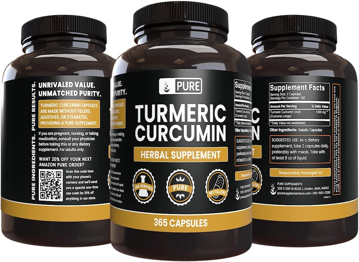 365 Capsules of Cayenne Pepper & Turmeric Curcumin with Pure Original Ingredients, Lab Verified - No Magnesium or Rice Fillers