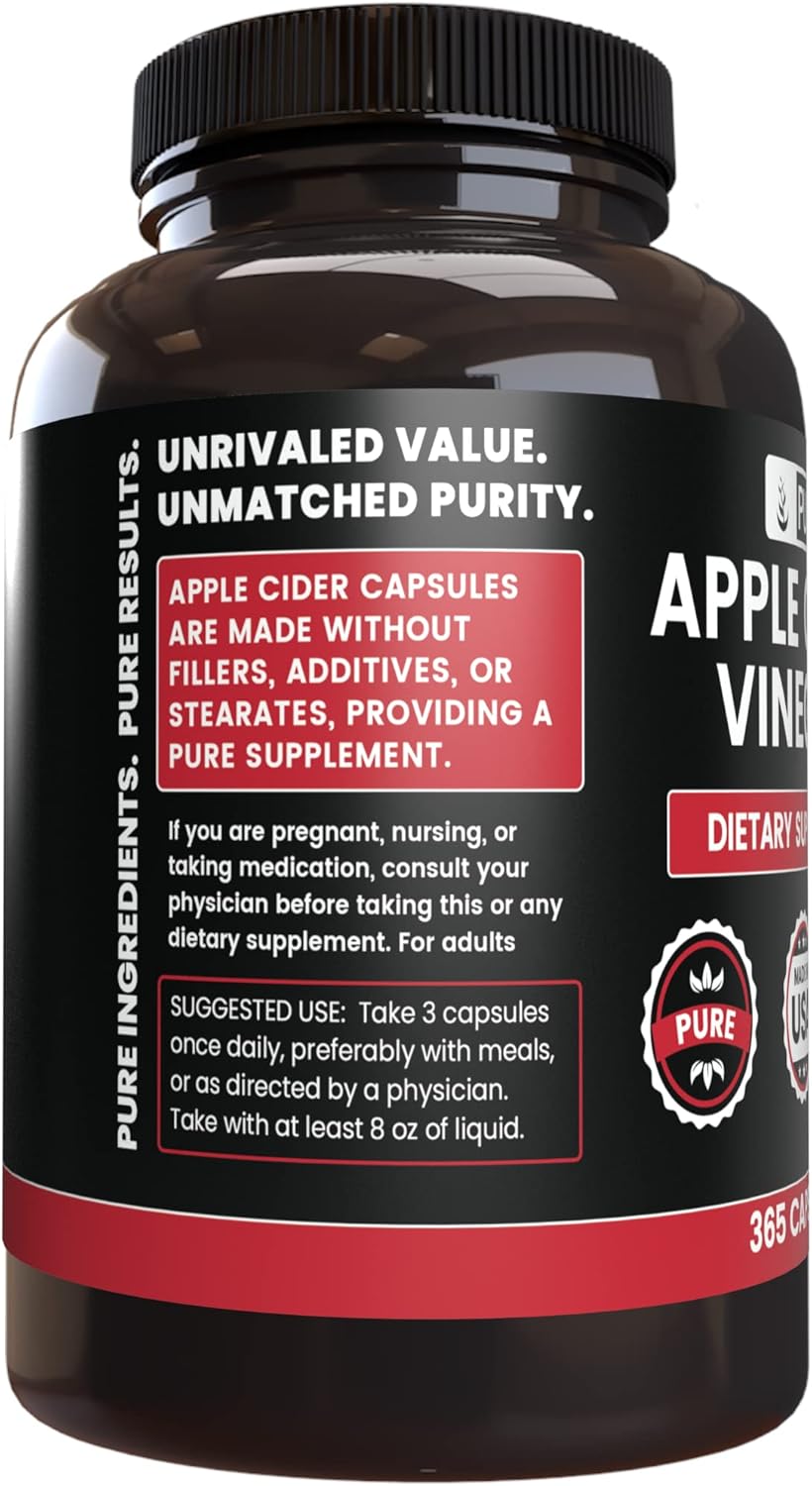 365 Capsules of Pure Apple Cider Vinegar with Original Ingredients - No Magnesium or Rice Fillers - Lab Verified Quality