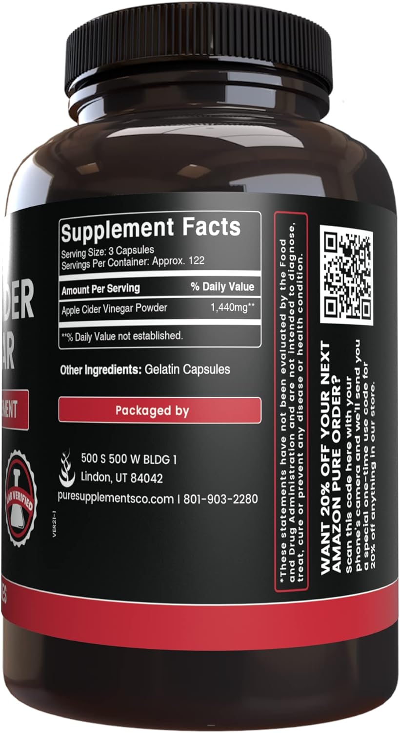 365 Capsules of Pure Apple Cider Vinegar with Original Ingredients - No Magnesium or Rice Fillers - Lab Verified Quality