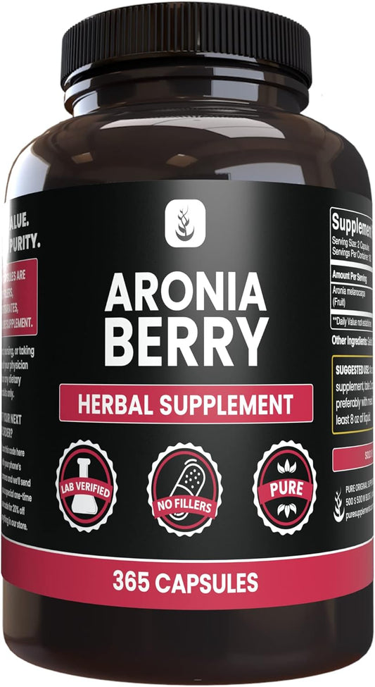 365 Capsules of Pure Aronia Berry Extract - Lab Verified, No Additives or Fillers
