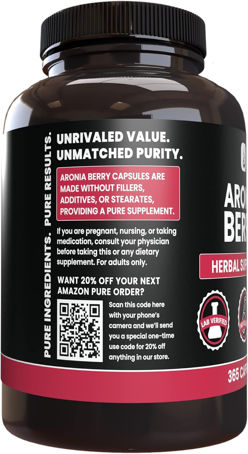 365 Capsules of Pure Aronia Berry Extract - Lab Verified, No Additives or Fillers