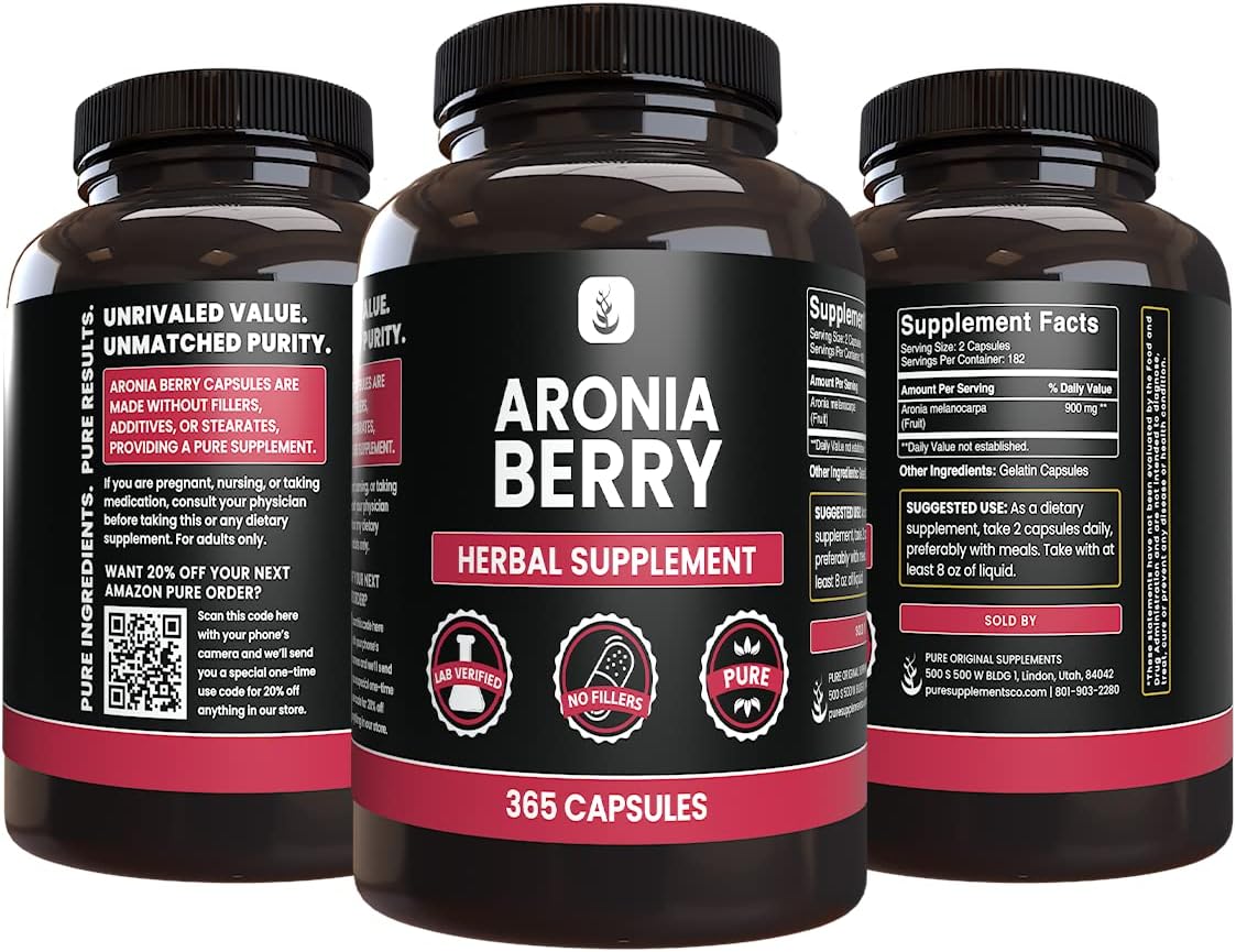 365 Capsules of Pure Aronia Berry Extract - Lab Verified, No Additives or Fillers