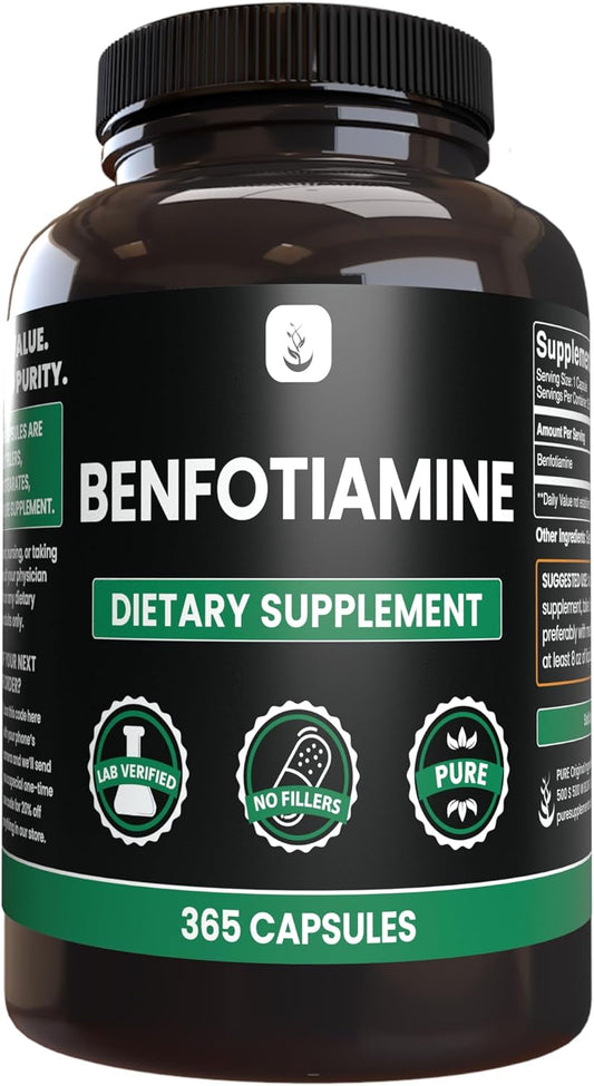 365 Capsules of Pure Benfotiamine with No Magnesium or Rice Fillers - Lab Verified Pure Original Ingredients