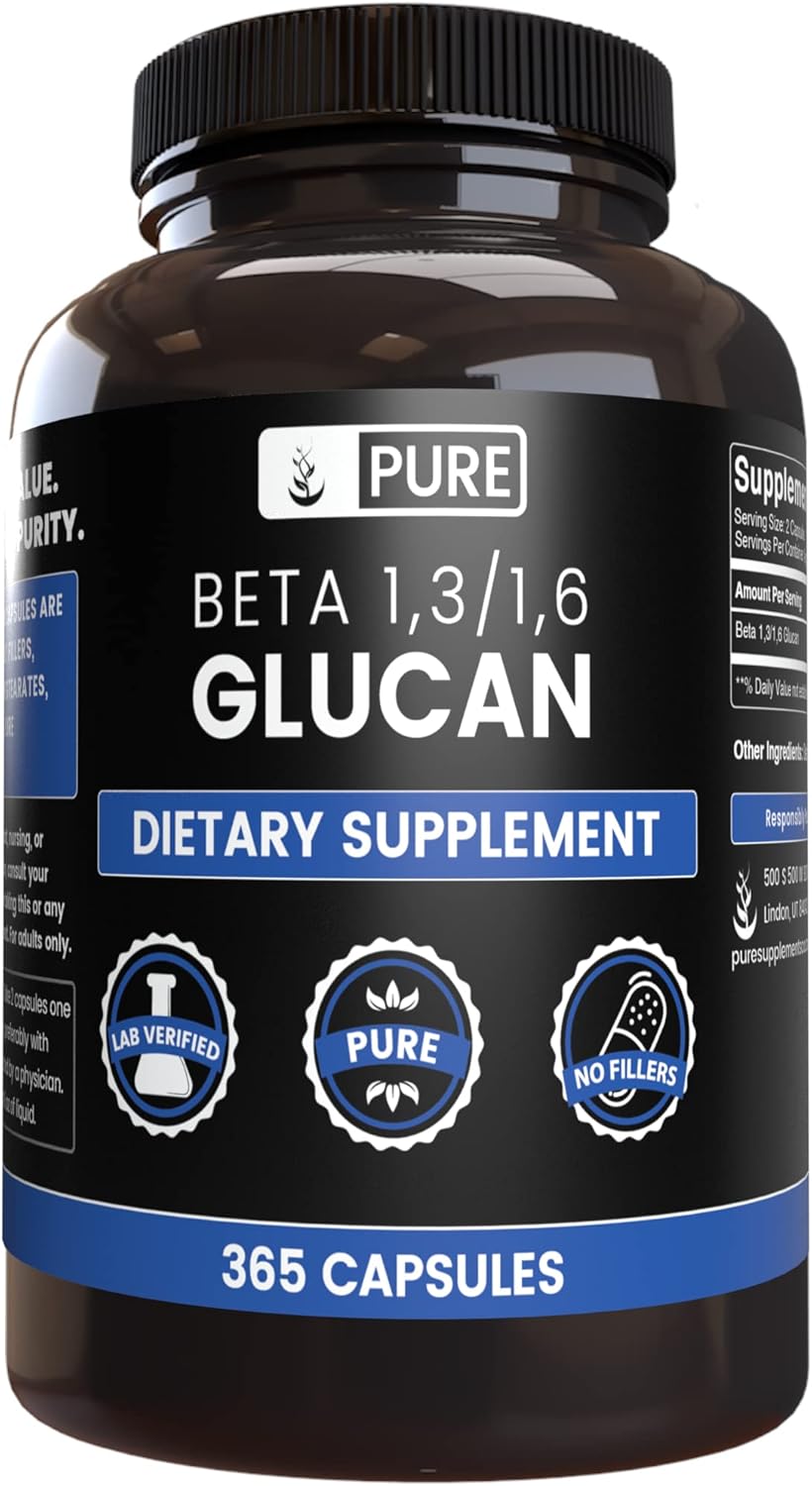 365 Capsules of Pure Beta Glucan 1,3/1,6 with Original Ingredients, Lab Verified, No Magnesium or Rice Fillers