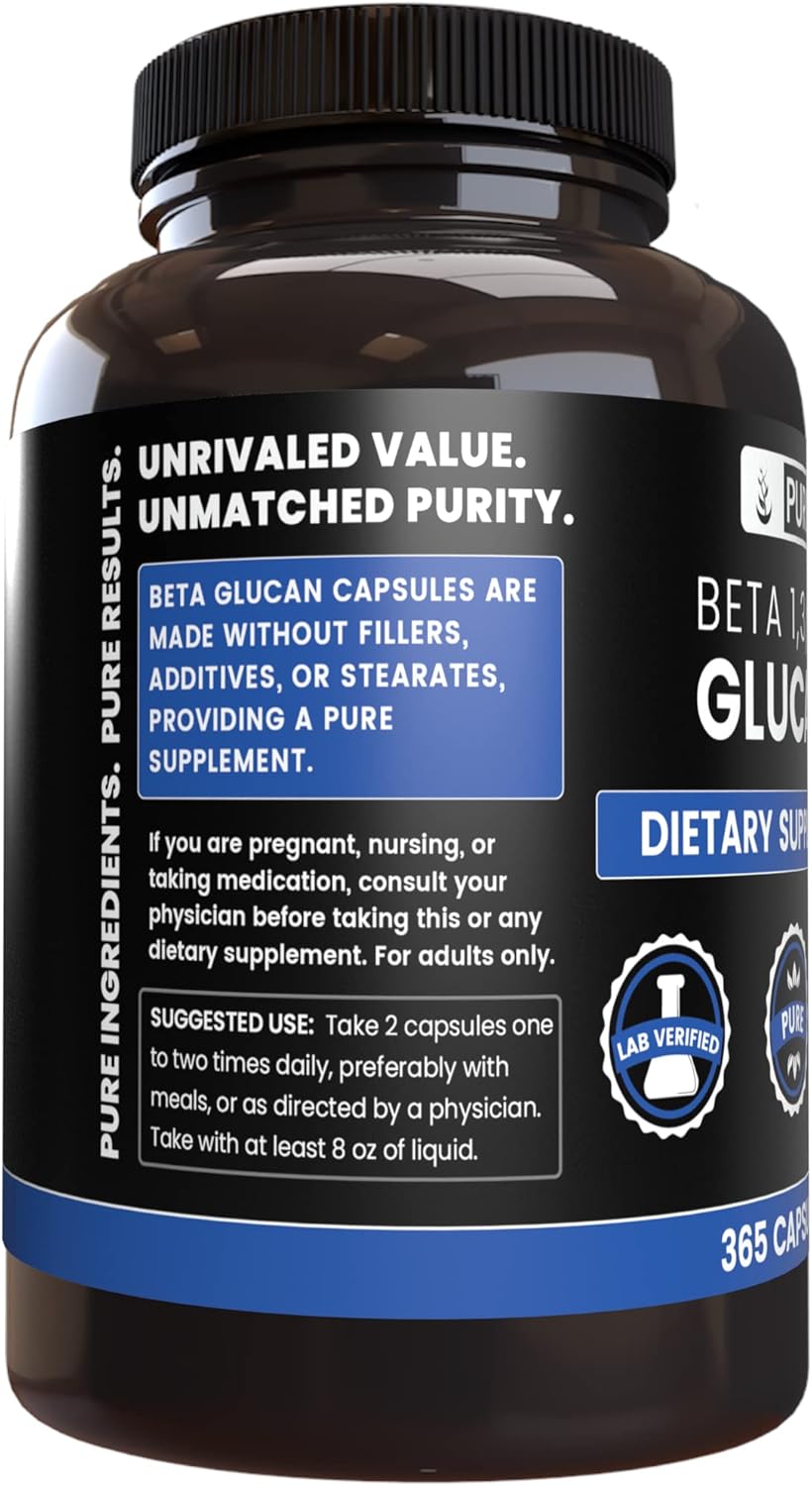 365 Capsules of Pure Beta Glucan 1,3/1,6 with Original Ingredients, Lab Verified, No Magnesium or Rice Fillers