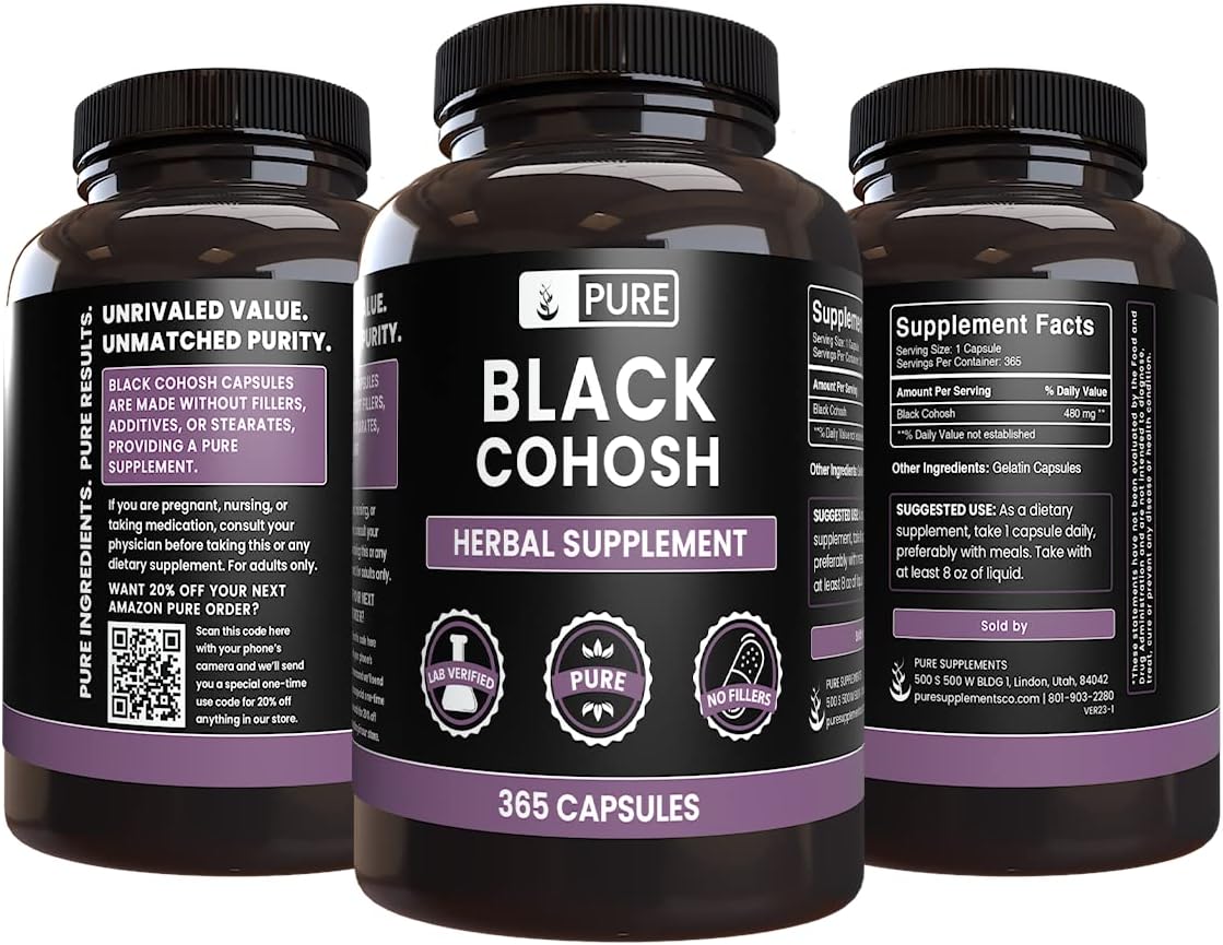365 Capsules of Pure Black Cohosh with Original Ingredients, Lab Verified, No Magnesium or Rice Fillers