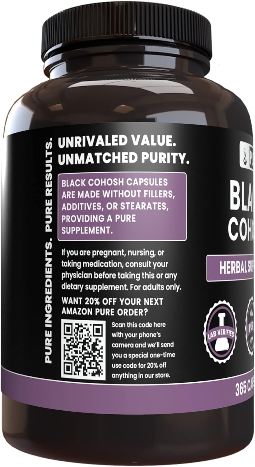 365 Capsules of Pure Black Cohosh with Original Ingredients, Lab Verified, No Magnesium or Rice Fillers