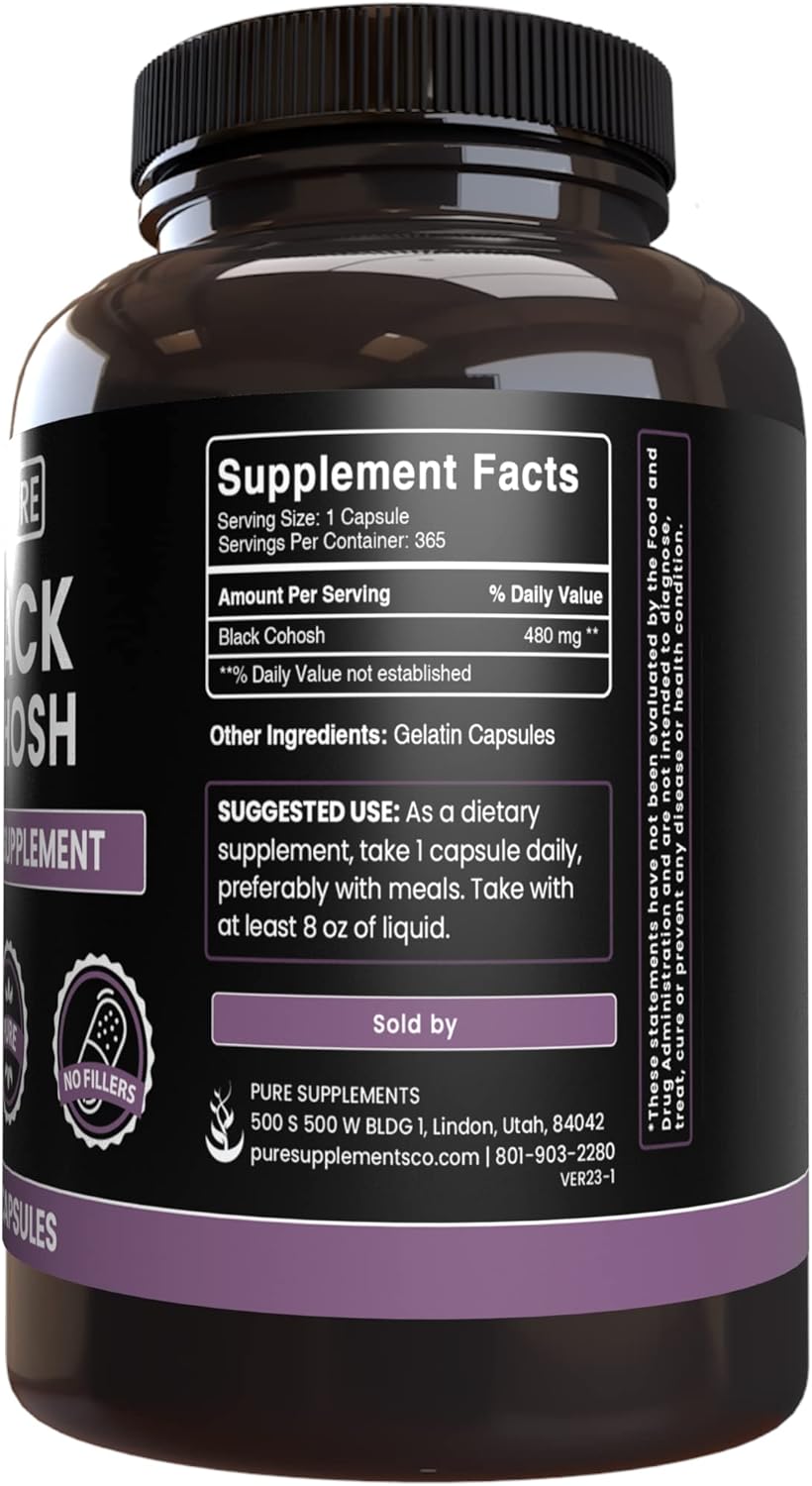 365 Capsules of Pure Black Cohosh with Original Ingredients, Lab Verified, No Magnesium or Rice Fillers