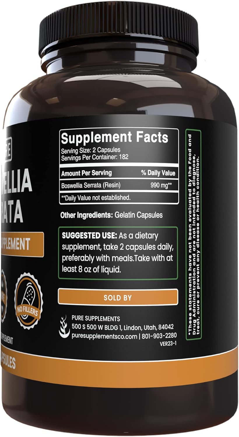 365 Capsules of Pure Boswellia Serrata Extract - No Magnesium or Rice Fillers - Lab Verified Quality