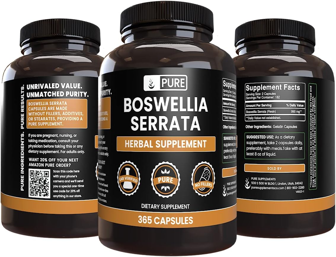 365 Capsules of Pure Boswellia Serrata Extract - No Magnesium or Rice Fillers - Lab Verified Quality