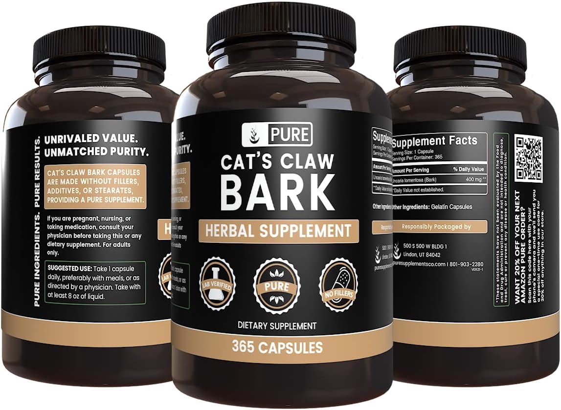 365 Capsules of Pure Cat's Claw Bark with Original Ingredients, No Fillers, Lab Verified