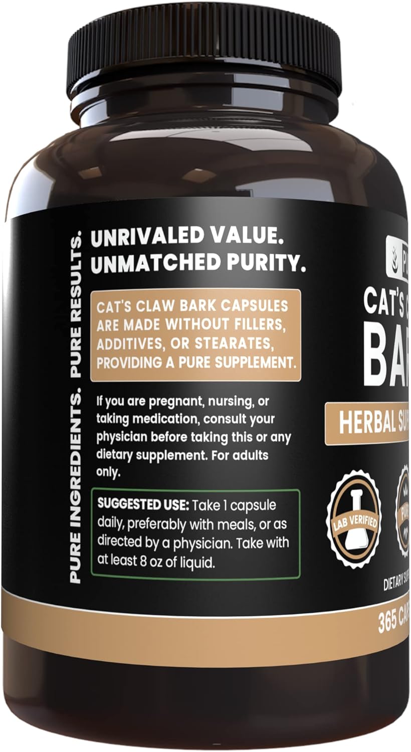 365 Capsules of Pure Cat's Claw Bark with Original Ingredients, No Fillers, Lab Verified