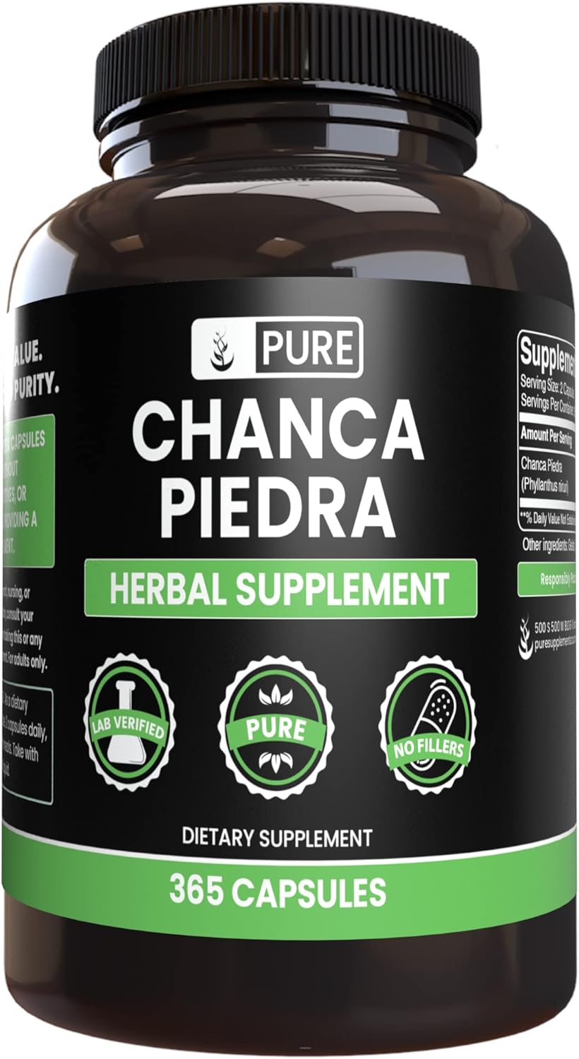 365 Capsules of Pure Chanca Piedra with Original Ingredients - No Fillers, Lab Verified & Magnesium-Free