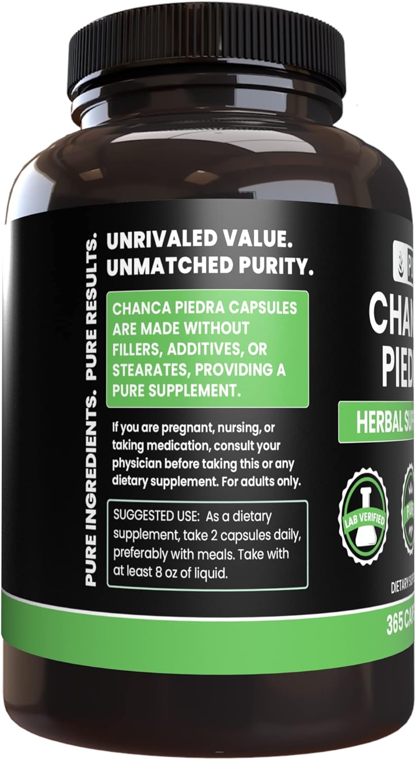 365 Capsules of Pure Chanca Piedra with Original Ingredients - No Fillers, Lab Verified & Magnesium-Free