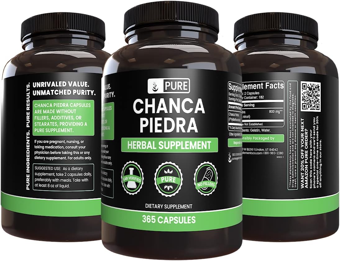 365 Capsules of Pure Chanca Piedra with Original Ingredients - No Fillers, Lab Verified & Magnesium-Free
