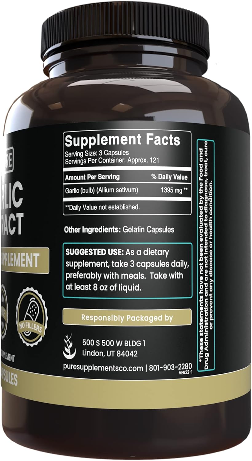 365 Capsules of Pure Garlic Extract with Original Ingredients, No Magnesium or Rice Fillers, Lab Verified