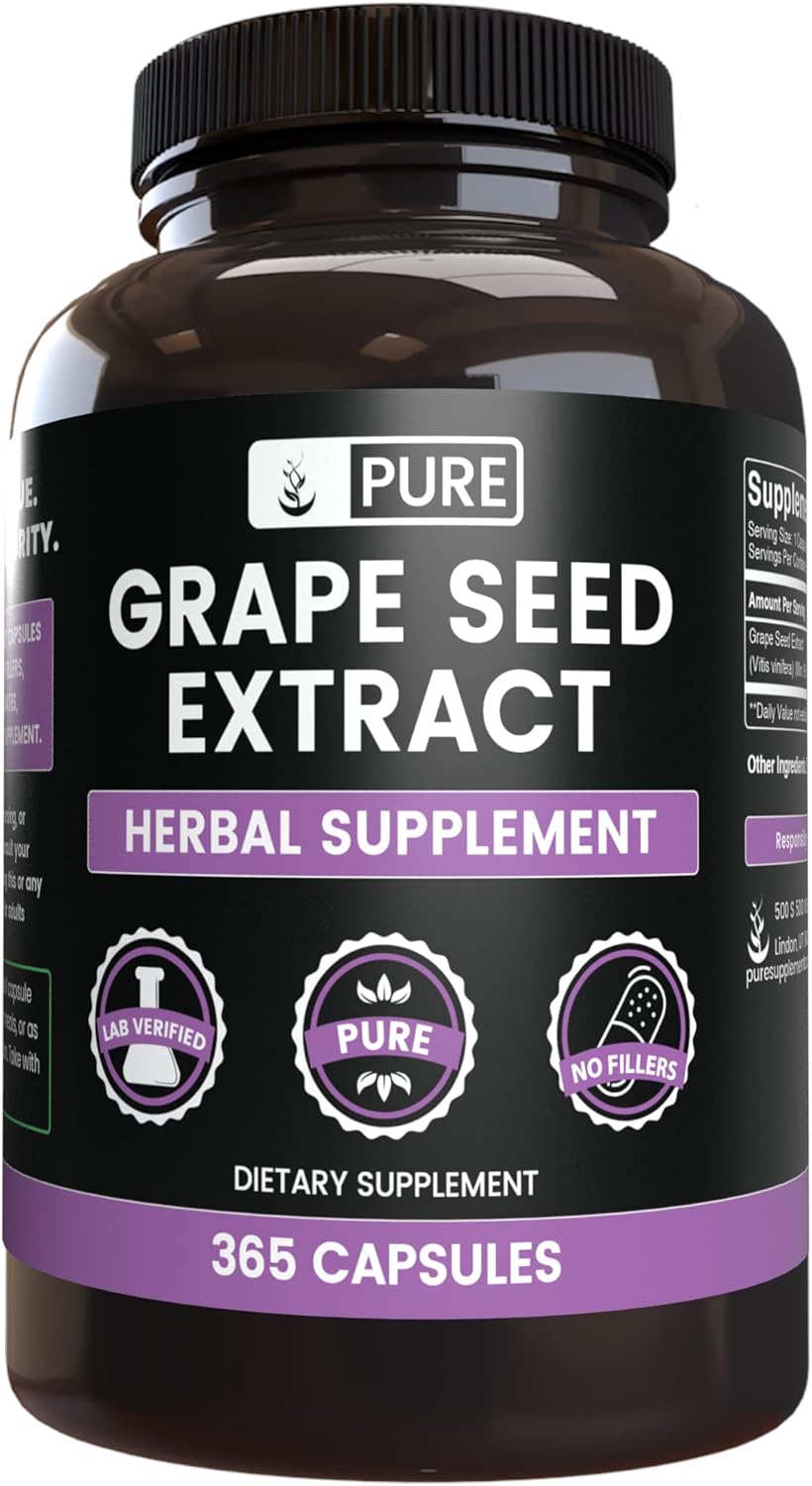 365 Capsules of Pure Grape Seed Extract with Original Ingredients, Lab Verified - No Magnesium or Rice Fillers