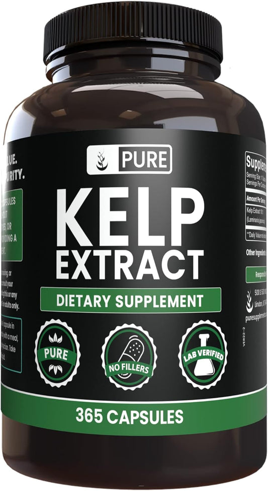 365 Capsules of Pure Kelp Extract - No Magnesium or Rice Fillers - Lab Verified - Always Original Ingredients