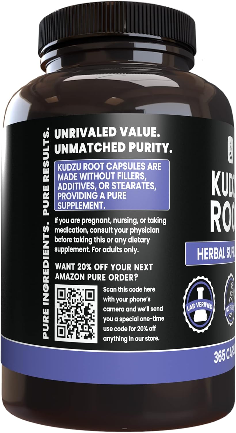 365 Capsules of Pure Kudzu Root Extract, Lab Verified, No Magnesium or Rice Fillers - Original Ingredients