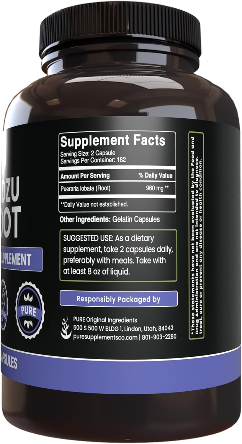 365 Capsules of Pure Kudzu Root Extract, Lab Verified, No Magnesium or Rice Fillers - Original Ingredients
