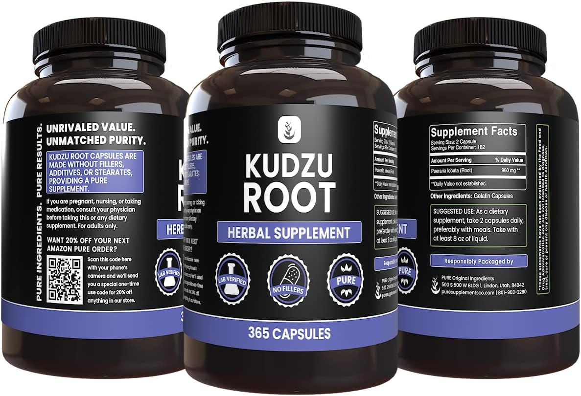 365 Capsules of Pure Kudzu Root Extract, Lab Verified, No Magnesium or Rice Fillers - Original Ingredients