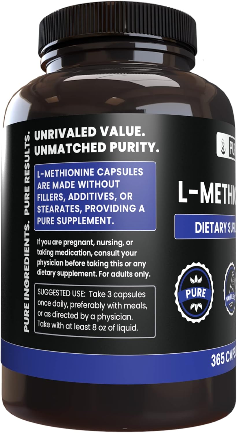 365 Capsules of Pure L-Methionine - No Magnesium or Rice Fillers - Lab Verified Quality