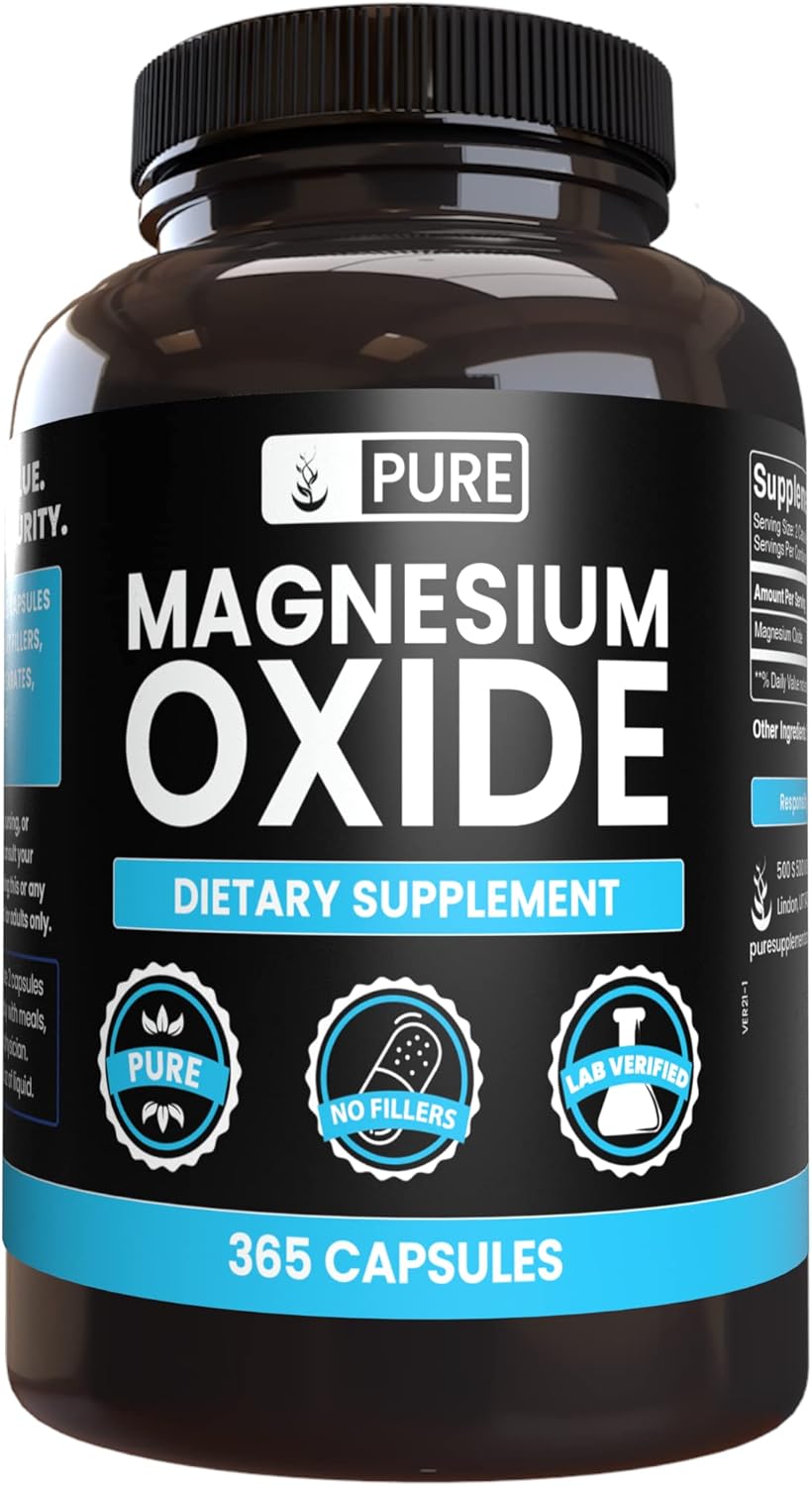 365 Capsules of Pure Magnesium Oxide and Ginger Root Bundle with No Fillers - Original Ingredients, Always Pure