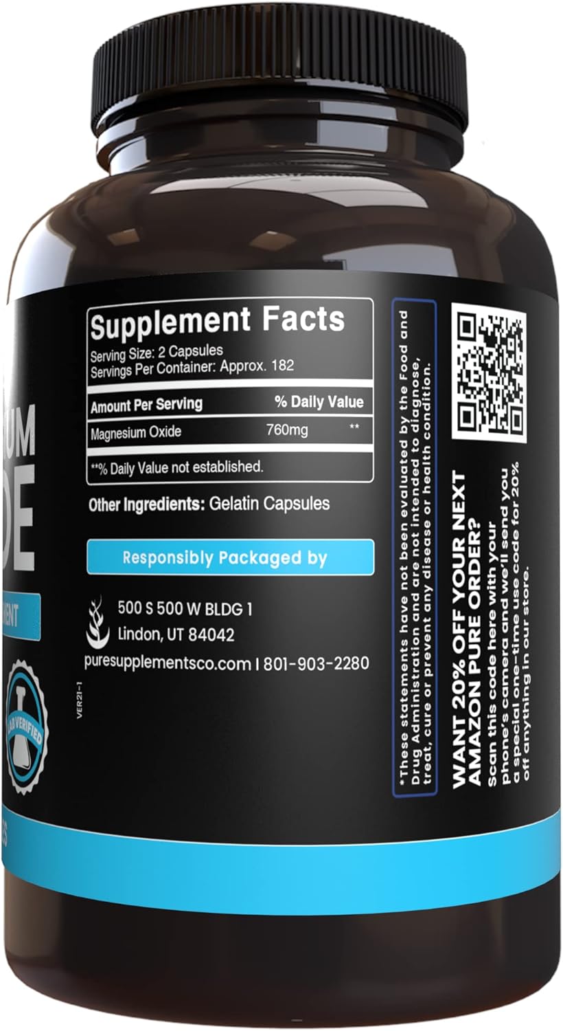 365 Capsules of Pure Magnesium Oxide and Ginger Root Bundle with No Fillers - Original Ingredients, Always Pure