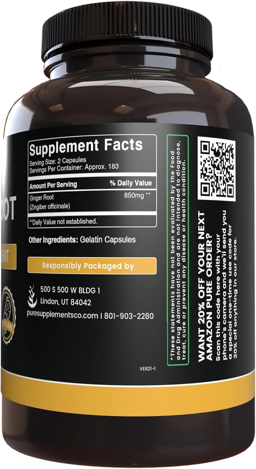 365 Capsules of Pure Magnesium Oxide and Ginger Root Bundle with No Fillers - Original Ingredients, Always Pure