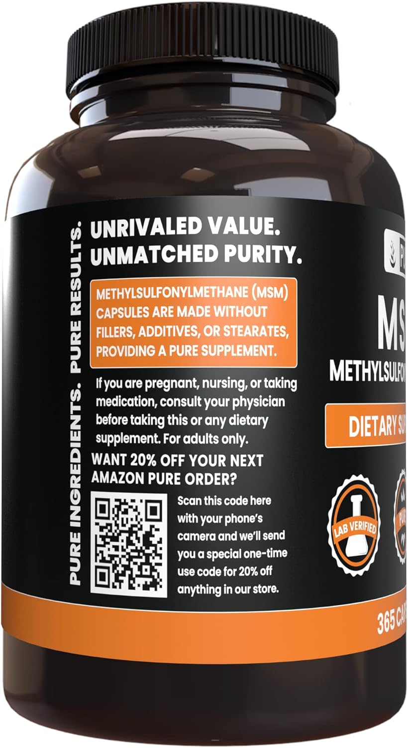 365 Capsules of Pure MSM with Original Ingredients, No Magnesium or Rice Fillers - Lab Verified