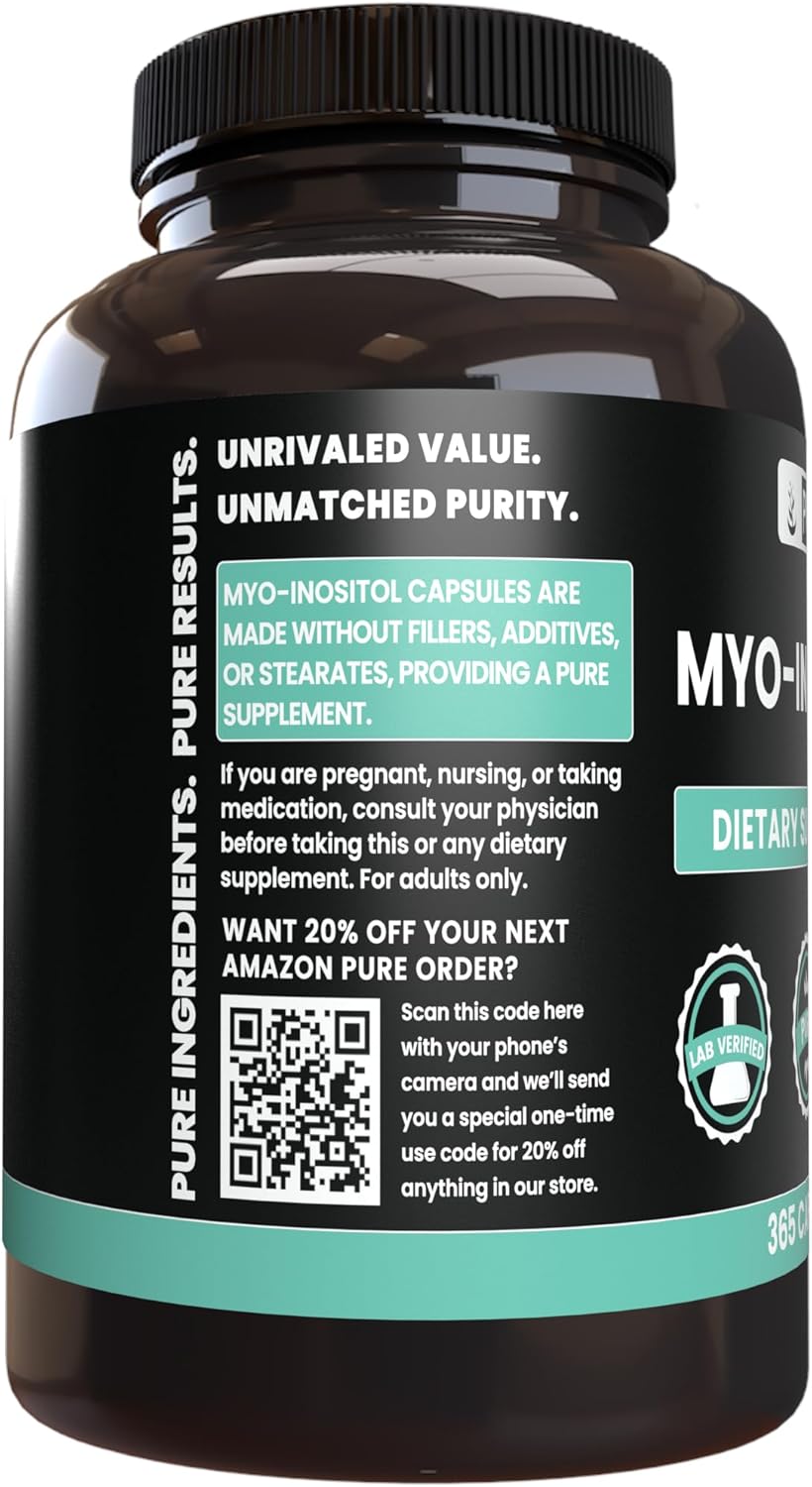 365 Capsules of Pure Myo-Inositol with No Magnesium or Rice Fillers - Lab Verified