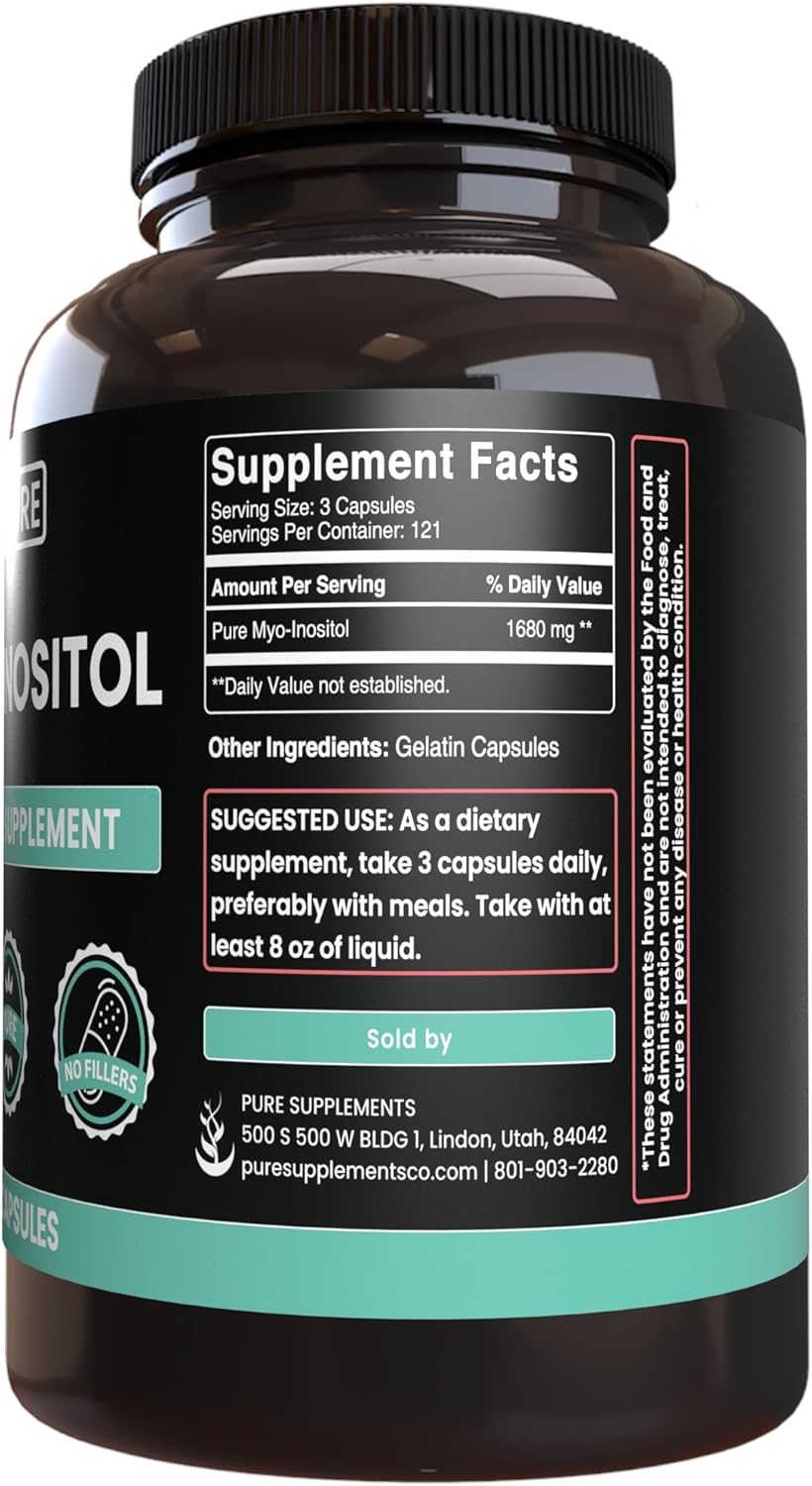 365 Capsules of Pure Myo-Inositol with No Magnesium or Rice Fillers - Lab Verified