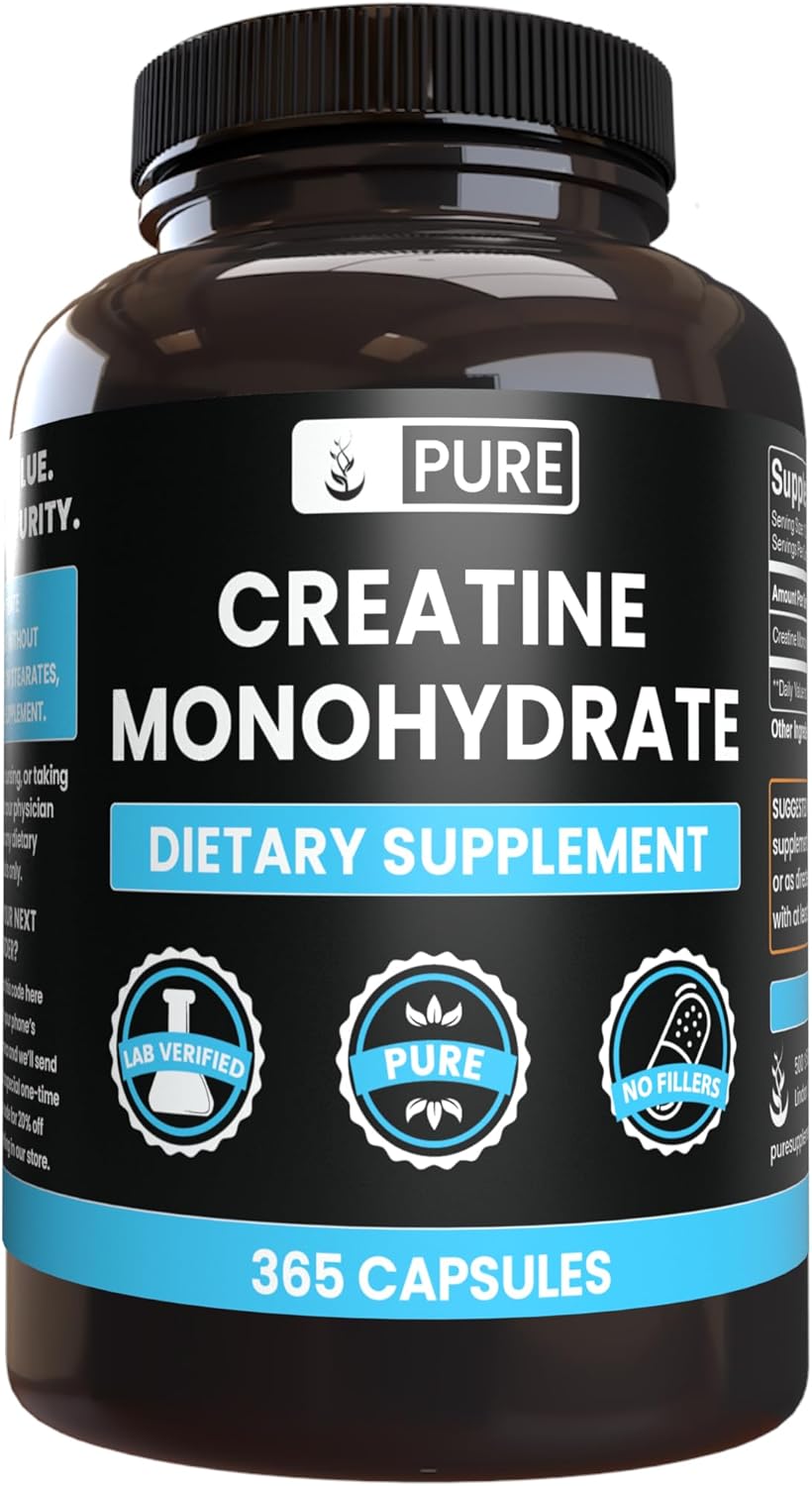 365 Capsules of Pure Original Ingredients Creatine Monohydrate - Lab Verified, No Magnesium or Rice Fillers