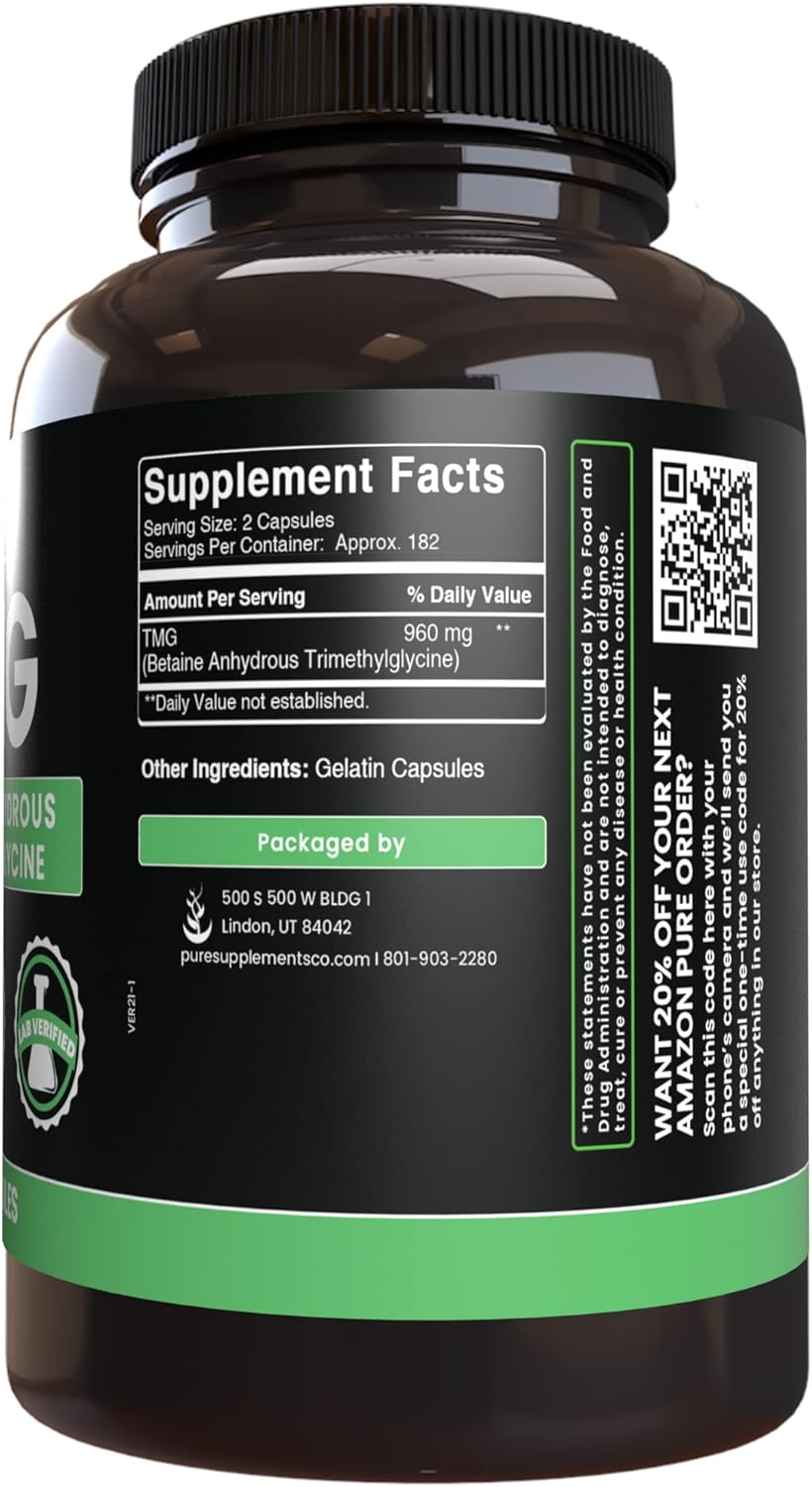365 Capsules of Pure Original Ingredients TMG - No Magnesium or Rice Fillers - Lab Verified Quality