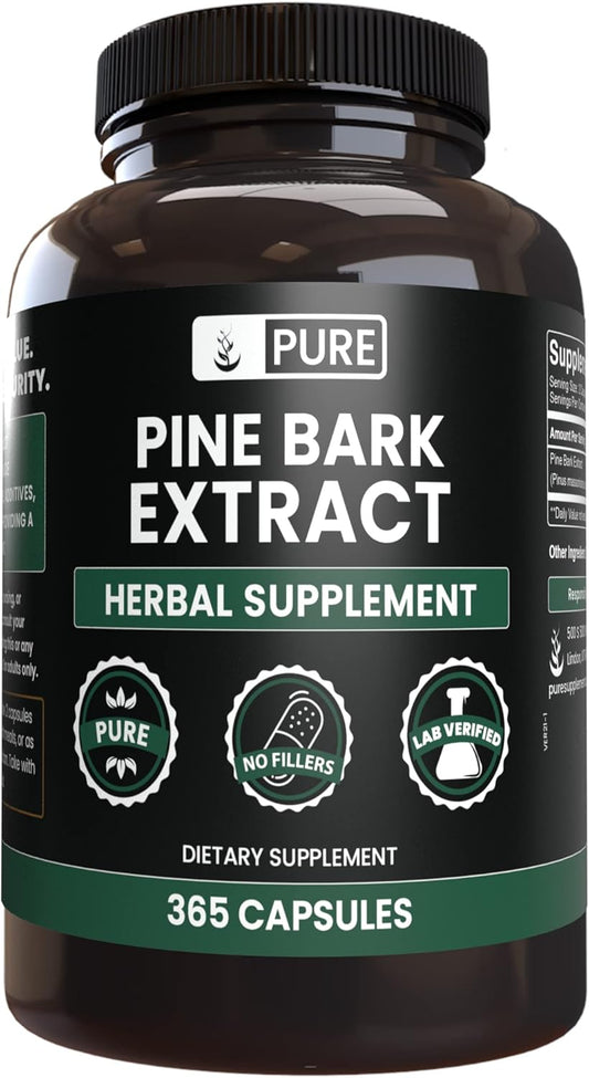 365 Capsules of Pure Pine Bark Extract - No Magnesium or Rice Fillers - Lab Verified