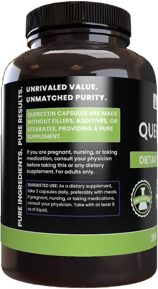 365 Capsules of Pure Quercetin with Original Ingredients - No Additives or Fillers - Lab Verified Quality