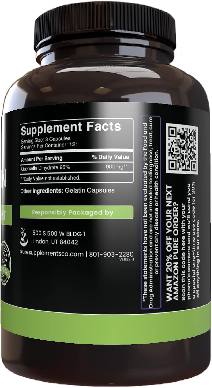 365 Capsules of Pure Quercetin with Original Ingredients - No Additives or Fillers - Lab Verified Quality