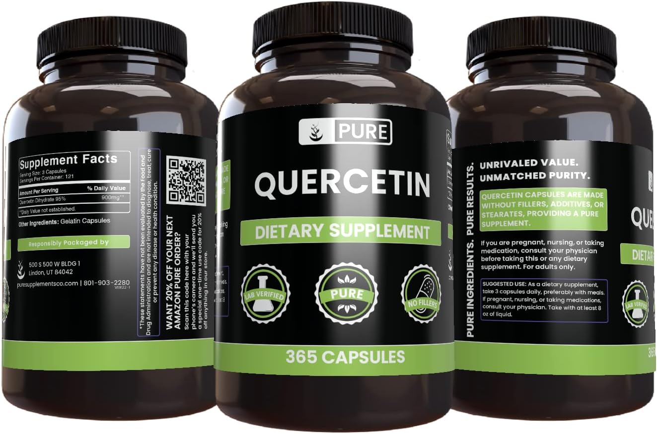 365 Capsules of Pure Quercetin with Original Ingredients - No Additives or Fillers - Lab Verified Quality