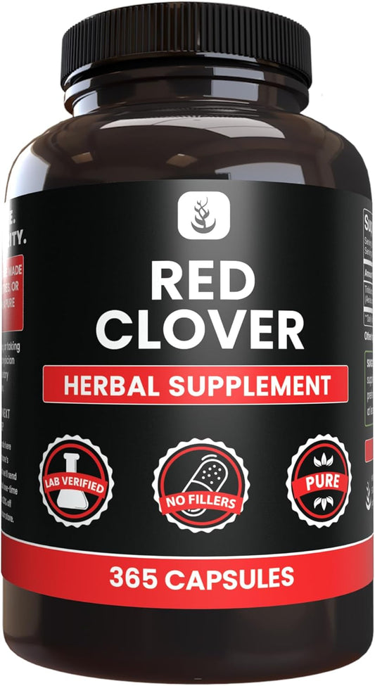 365 Capsules of Pure Red Clover - No Magnesium or Rice Fillers, Lab Verified