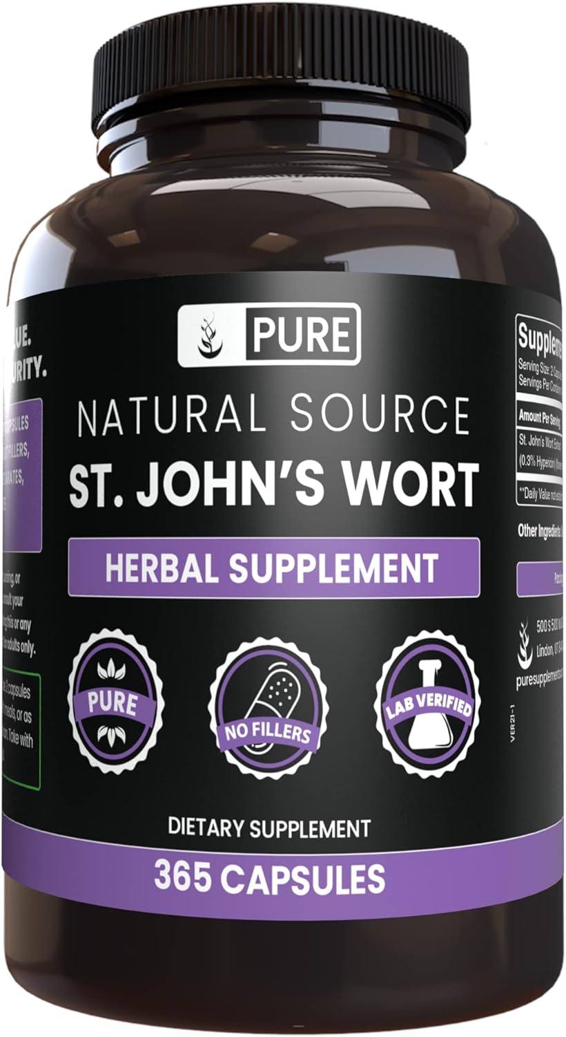 365 Capsules of Pure St. John's Wort with No Magnesium or Rice Fillers - Lab Verified