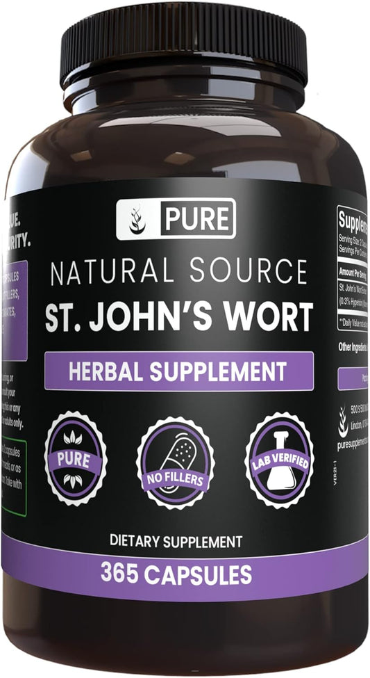 365 Capsules of Pure St. John's Wort with No Magnesium or Rice Fillers - Lab Verified